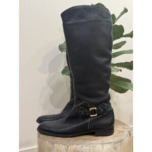 A Testoni Women’s Tall Black Leather Faux Fur Lined Riding Boots 38 US 7.5